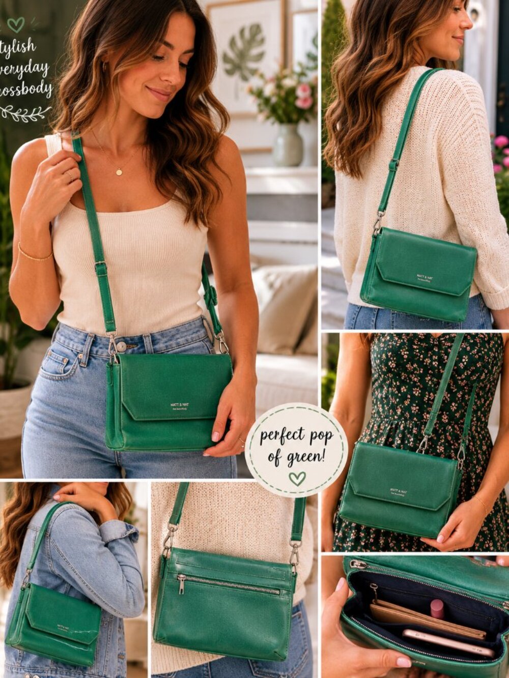 Matt & Nat Green Crossbody Bag | Vegan Leather | Adjustable Strap